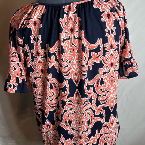 Tacera Navy and Coral Blouse - Picture 5 of 6